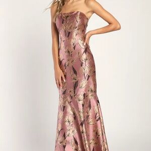 Lulus Gowning Around Mauve Floral Jacquard Strapless Maxi Dress